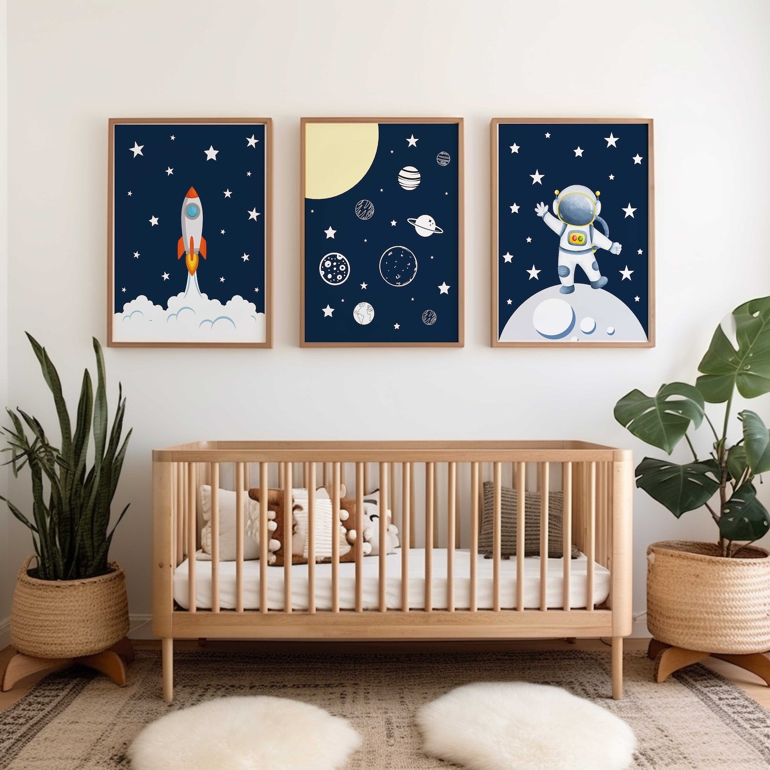 Cuadros Decorativos infantiles Modernos Astronautas, cohete y Galaxia