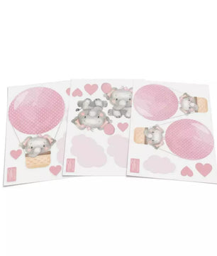 Combo de globos y elefantes con nubes rosas
