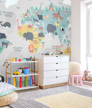 Papel para paredes Mapa del mundo animal