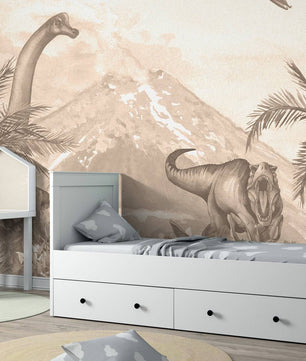 Papel para paredes Varios dinosaurios en color marron