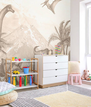 Papel para paredes Varios dinosaurios en color marron