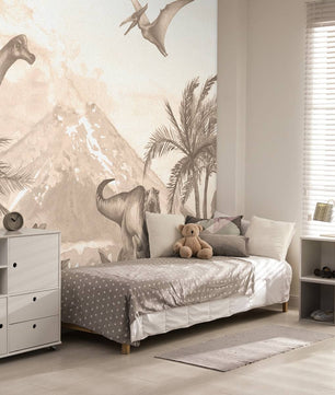 Papel para paredes Varios dinosaurios en color marron