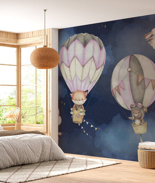 Papel para paredes Animales voladores azul o rosa