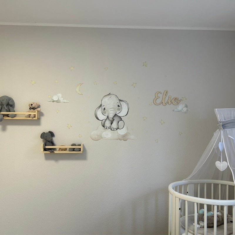 Vinilos decorativos Adhesivos infantiles de Pared Elefante en nube gris