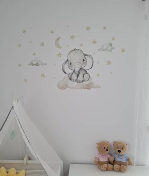 Vinilos decorativos Adhesivos infantiles de Pared Elefante en nube gris