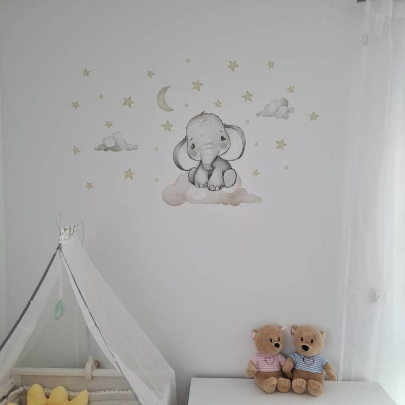 Vinilos decorativos Adhesivos infantiles de Pared Elefante en nube gris