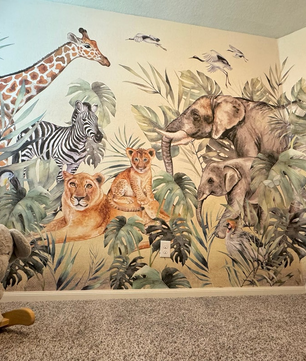 Papel para paredes animales de safari con hojas acuarela