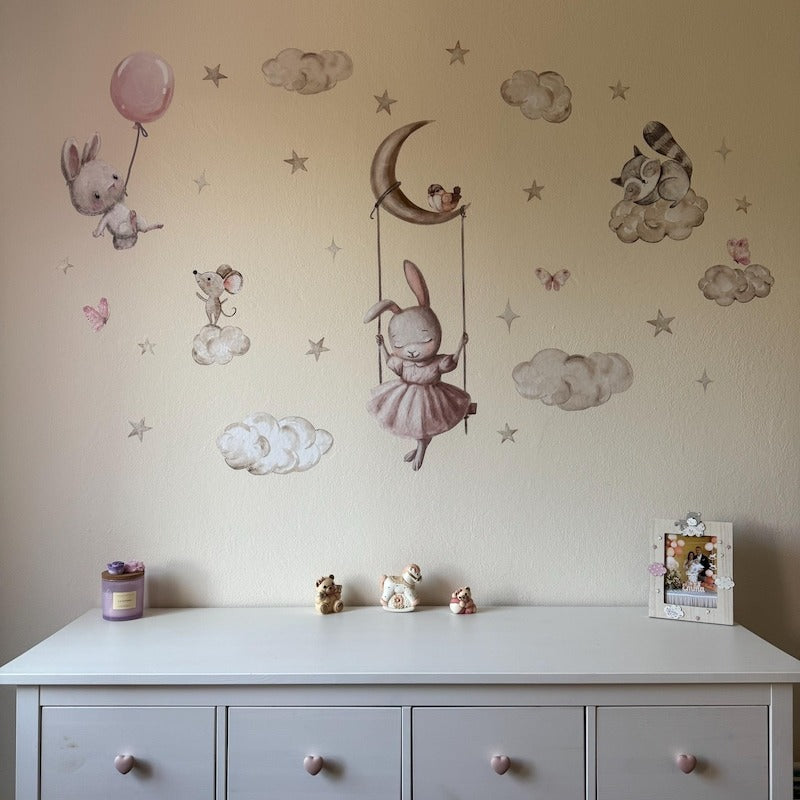 Coneja con animales en nube (0135)