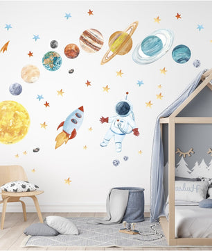 Vinilos decorativos Adhesivos infantiles de Pared espacio astronautas  niño (0048)