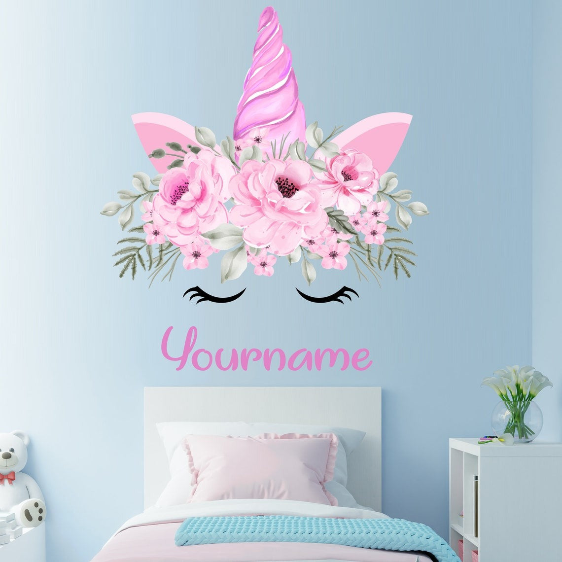 Vinilos decorativos Adhesivos infantiles de Pared cuerno unicornio  niña 2