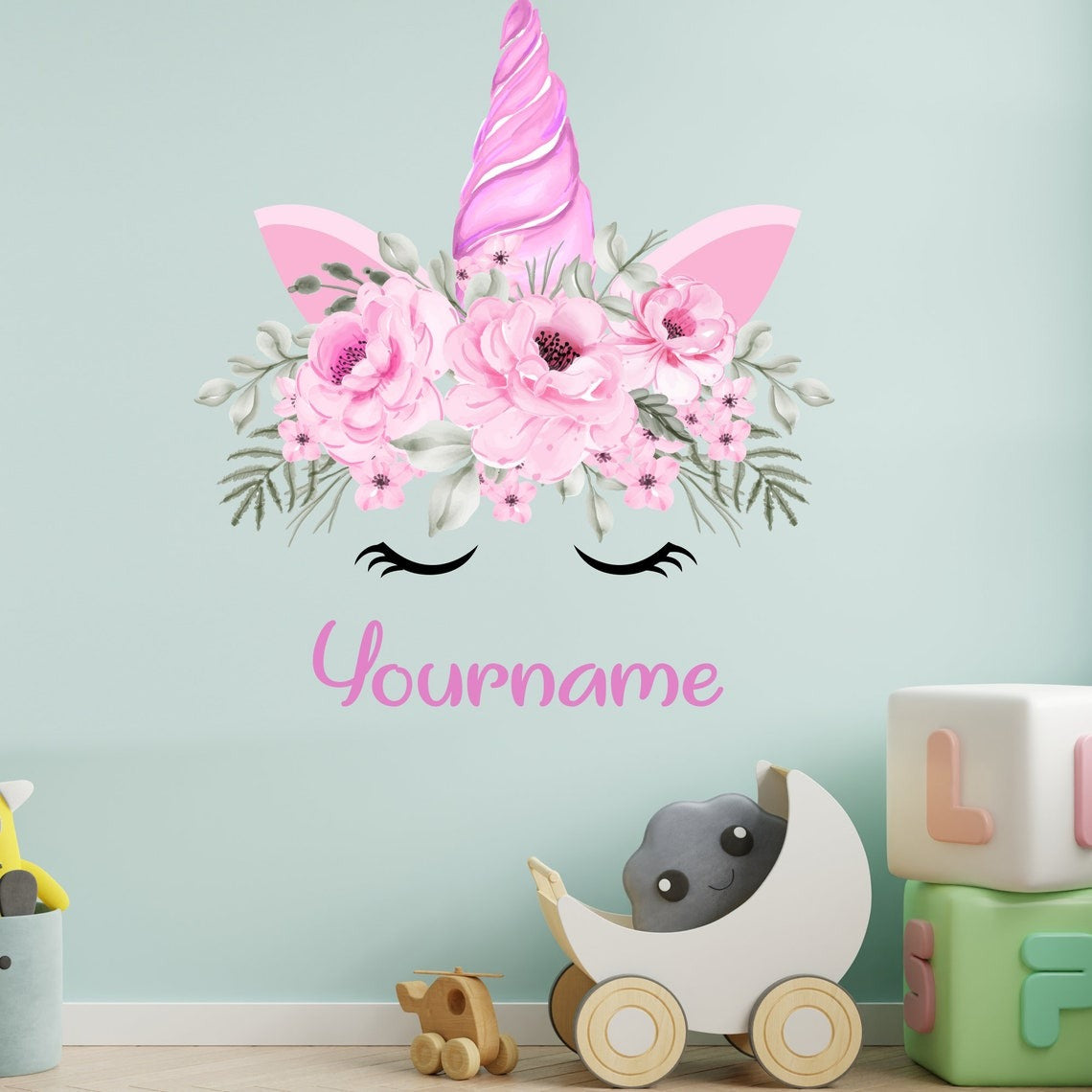 Vinilos decorativos Adhesivos infantiles de Pared cuerno unicornio  niña 2