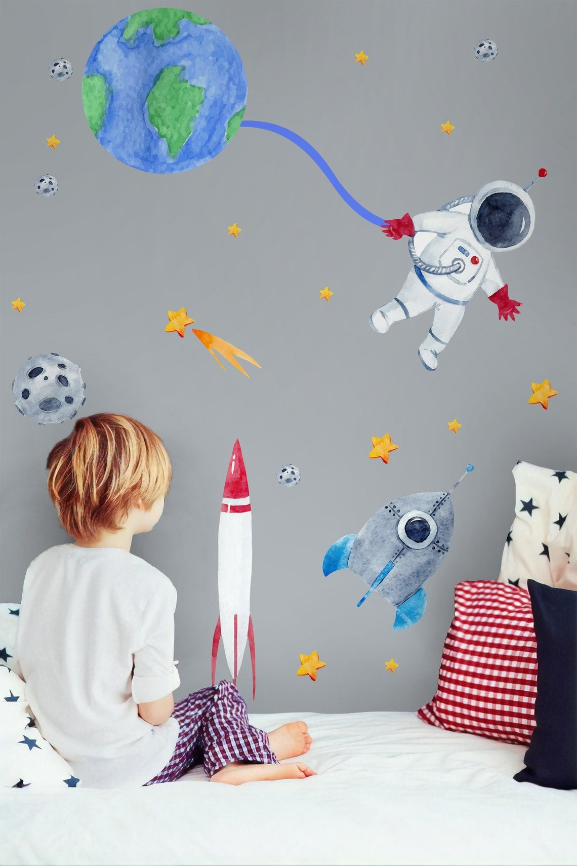 Vinilos decorativos Adhesivos infantiles de Pared espacio astronautas 4 niño