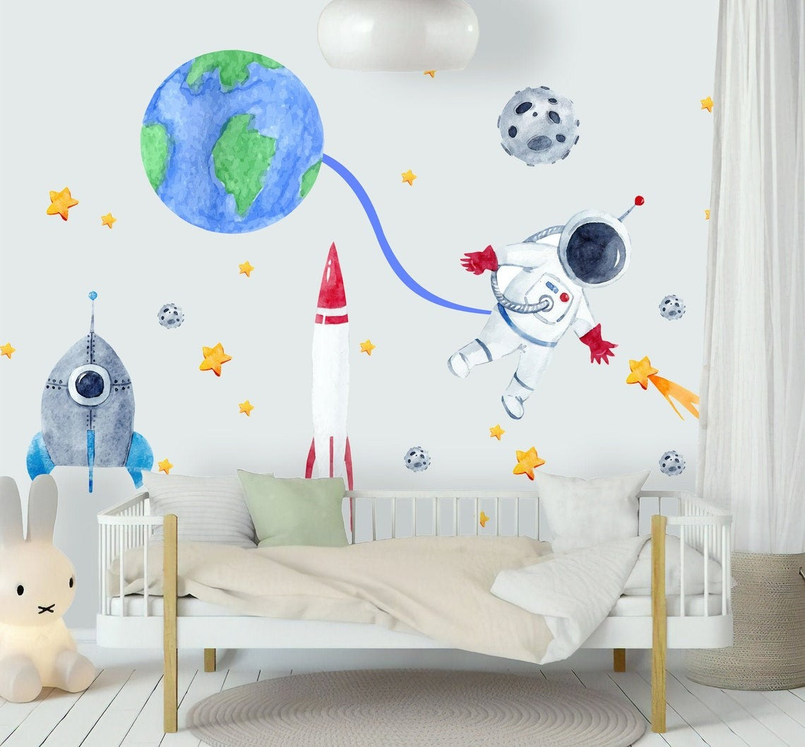 Vinilos decorativos Adhesivos infantiles de Pared espacio astronautas 4 niño