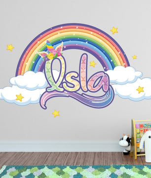 Vinilos decorativos Adhesivos infantiles de Pared nombre unicornio colorido niña (0079)