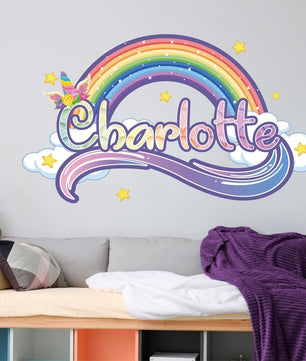 Vinilos decorativos Adhesivos infantiles de Pared nombre unicornio colorido niña (0079)