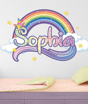 Vinilos decorativos Adhesivos infantiles de Pared nombre unicornio colorido niña (0079)