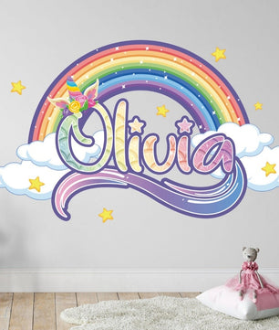 Vinilos decorativos Adhesivos infantiles de Pared nombre unicornio colorido niña (0079)
