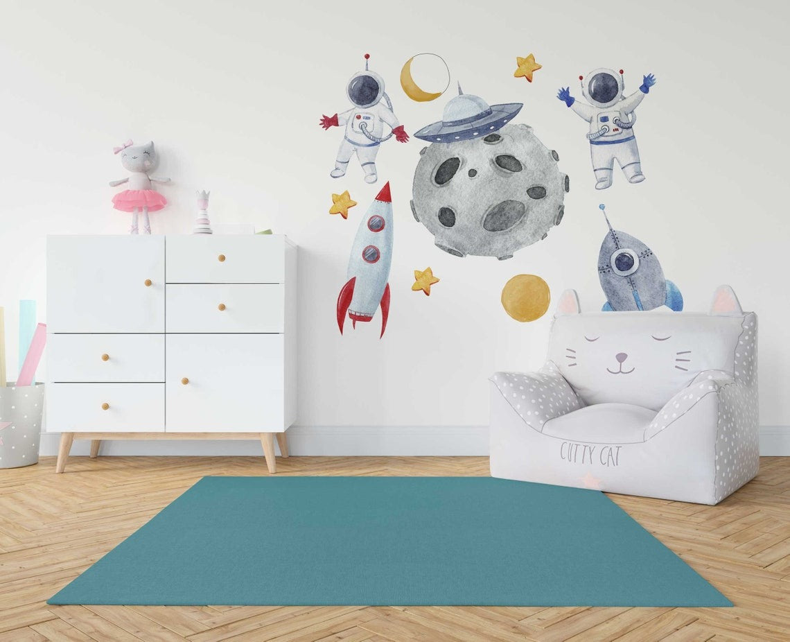 Vinilos decorativos Adhesivos infantilesde Pared espacio astronautas 8 niño