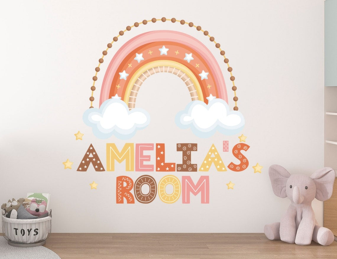 Vinilos decorativos Adhesivos infantiles de Pared arcoiris con nombre niña (0024)