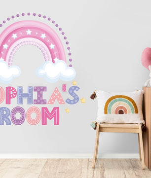 Vinilos decorativos Adhesivos infantiles de Pared arcoiris con nombre niña (0024)