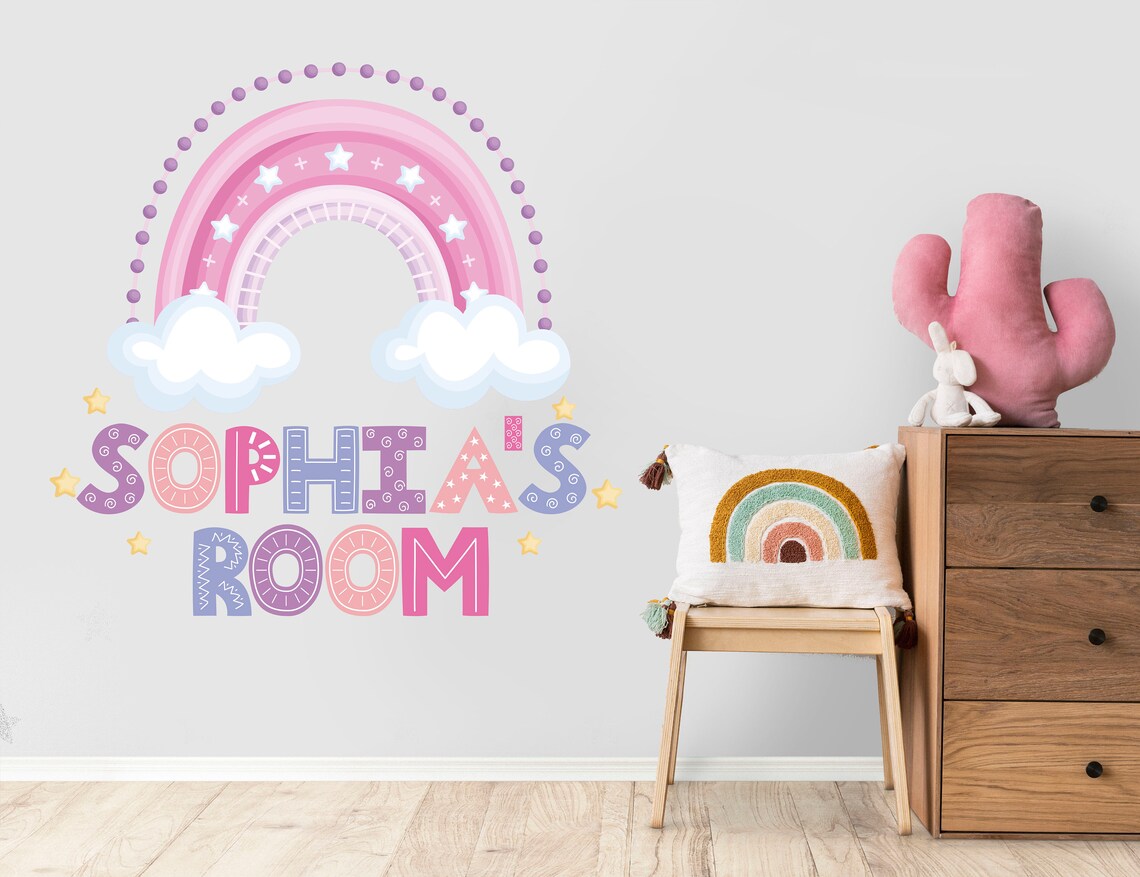 Vinilos decorativos Adhesivos infantiles de Pared arcoiris con nombre niña (0024)