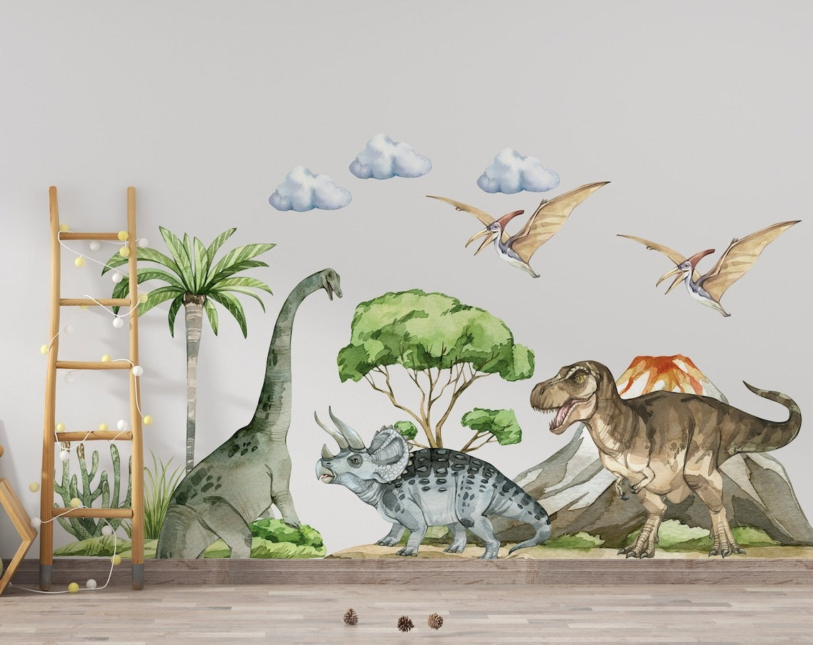 Vinilos decorativos Adhesivos infantiles de pared de dinosaurios modelo 1 niño (0088)