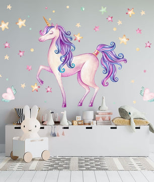Vinilos decorativos Adhesivos infantiles de Pared unicornio  niña