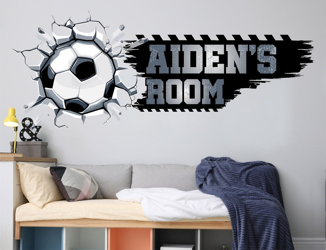 Vinilos decorativos Adhesivos infantiles de Pared futbol con nombre niño (0057)