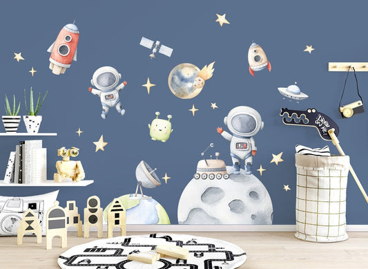 Vinilos decorativos Adhesivos infantiles de Pared espacio astronautas 5 niño (0092)