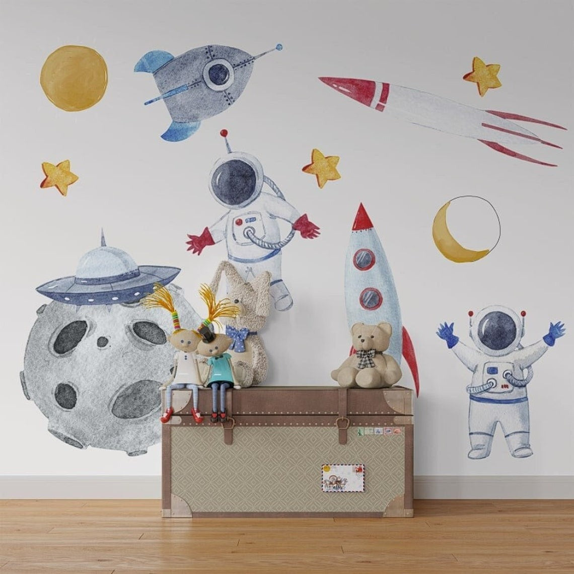 Vinilos decorativos Adhesivos infantilesde Pared espacio astronautas 8 niño