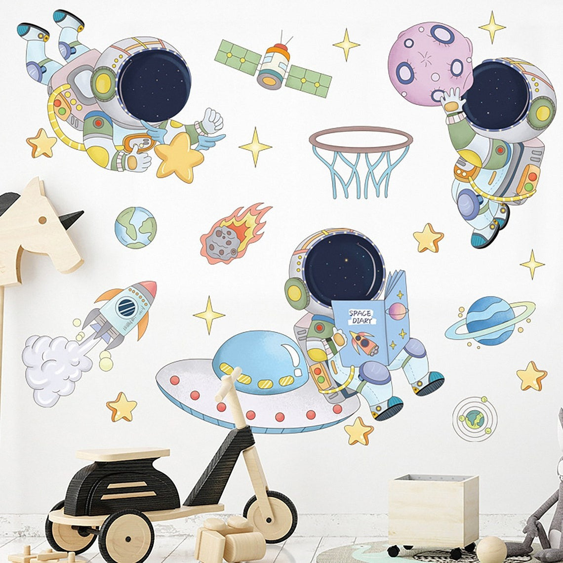 Vinilos decorativos Adhesivos infantiles de Pared espacio astronautas 7 niño (0056)