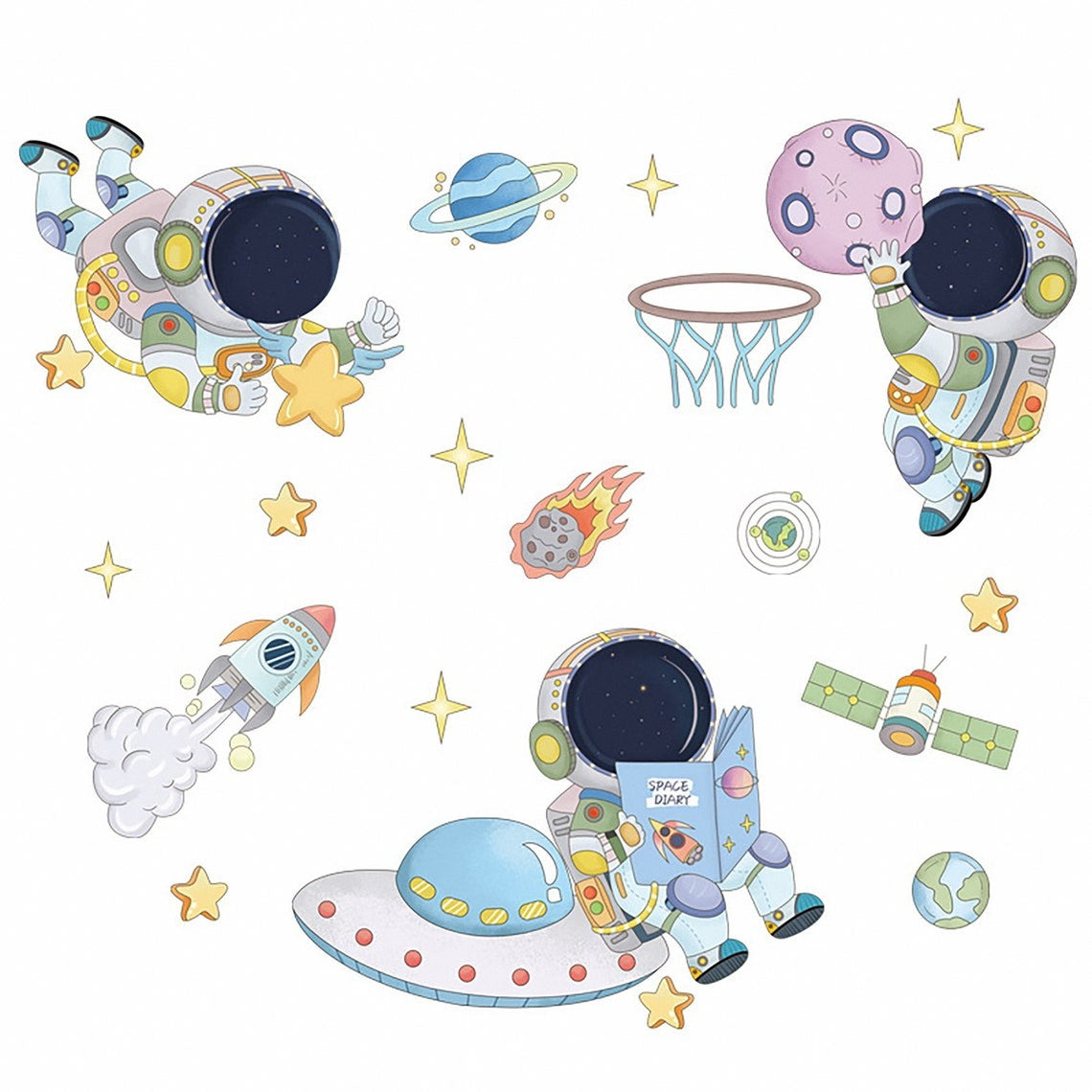 Vinilos decorativos Adhesivos infantiles de Pared espacio astronautas 7 niño (0056)