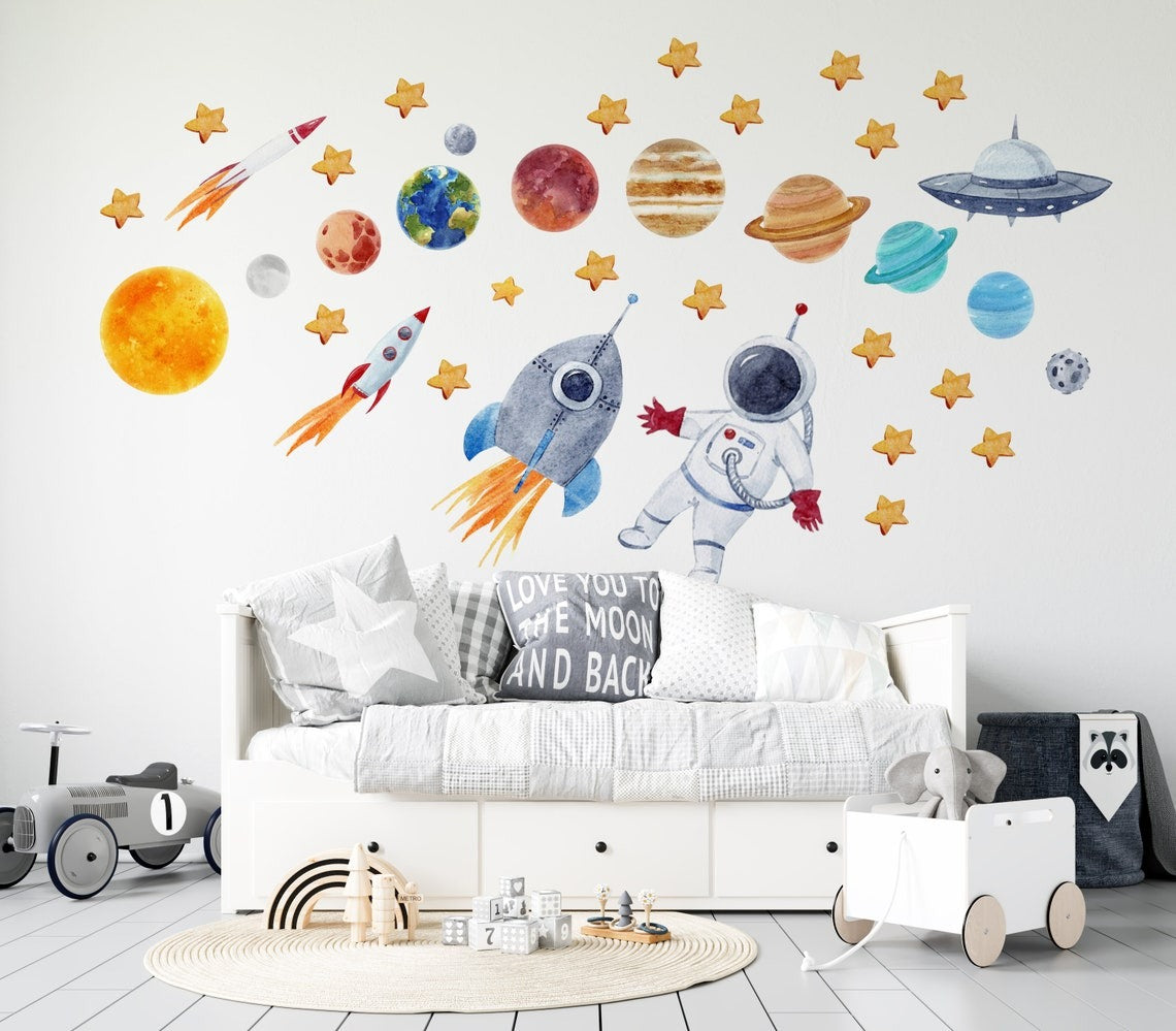 Vinilos decorativos Adhesivos infantiles de Pared espacio astronautas 3 niño