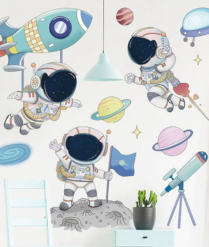 Vinilos decorativos Adhesivos infantiles de Pared espacio astronautas 10 niño (0050)