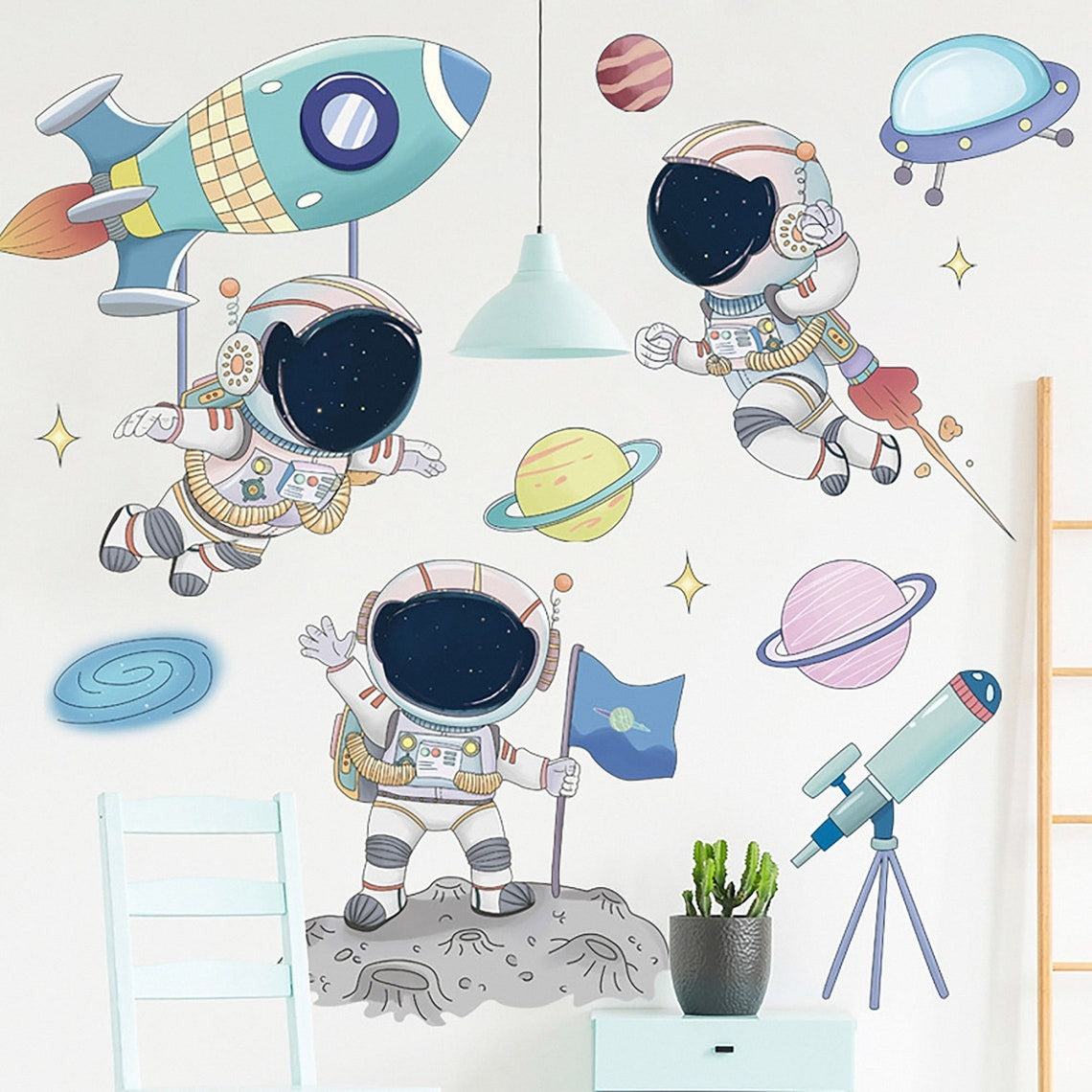 Vinilos decorativos Adhesivos infantiles de Pared espacio astronautas 10 niño (0050)