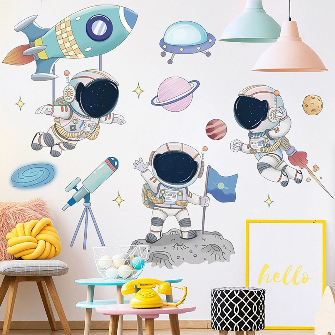 Vinilos decorativos Adhesivos infantiles de Pared espacio astronautas 10 niño (0050)