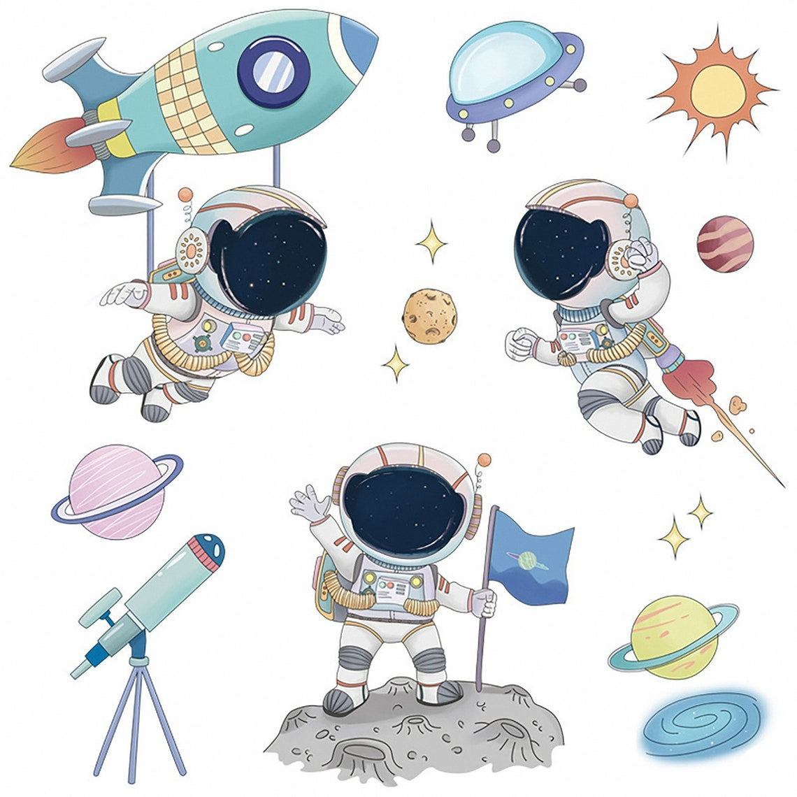 Vinilos decorativos Adhesivos infantiles de Pared espacio astronautas 10 niño (0050)