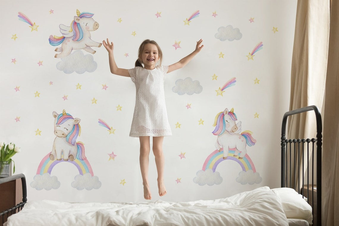 Vinilos decorativos Adhesivos infantiles de Pared cuerno unicornio  niña 4 (0030)