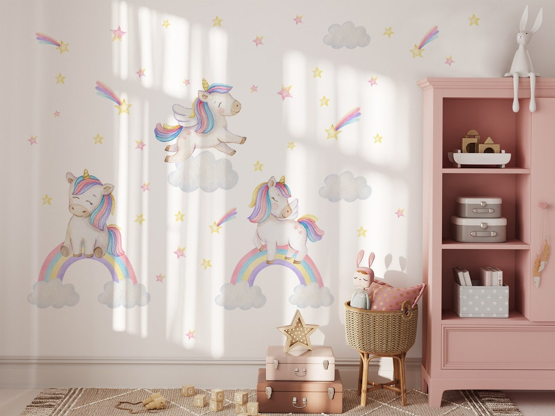 Vinilos decorativos Adhesivos infantiles de Pared cuerno unicornio  niña 4 (0030)