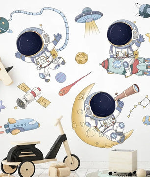 Vinilos decorativos Adhesivos infantiles de Pared espacio astronautas 6 niño (0055)
