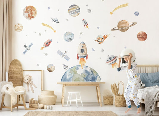 Vinilos decorativos Adhesivos infantiles de Pared espacio astronautas 15 niño (0052)