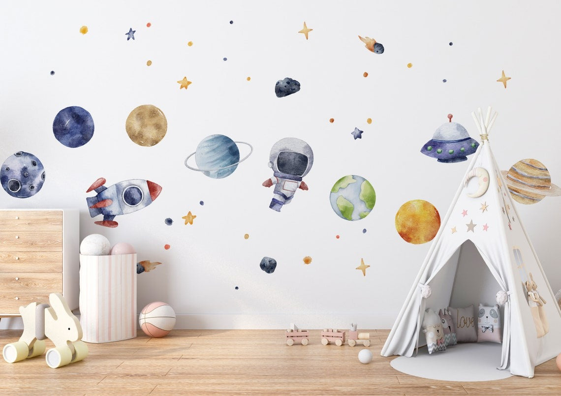 Vinilos decorativos Adhesivos infantiles de Pared espacio astronautas 11 niño (0051)