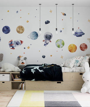 Vinilos decorativos Adhesivos infantiles de Pared espacio astronautas 11 niño (0051)