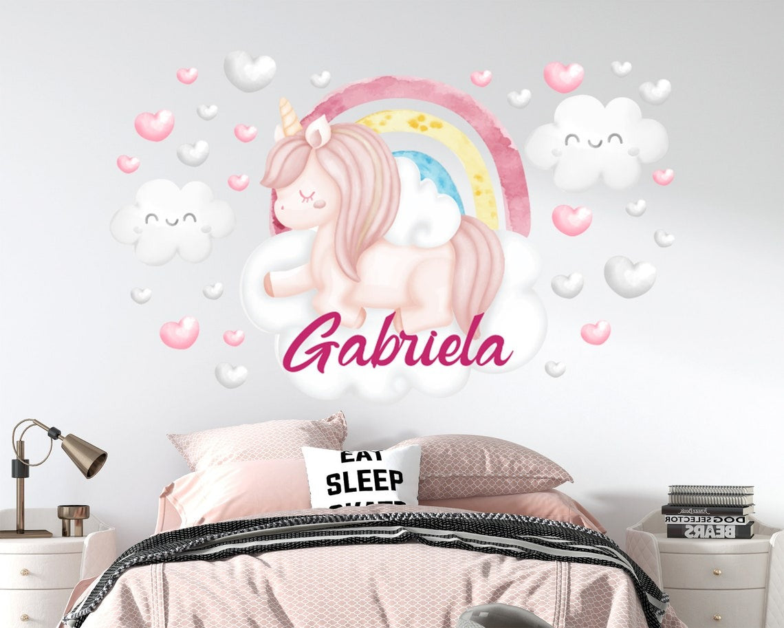 Vinilos decorativos Adhesivos infantiles de Pared cuerno unicornio  niña 7