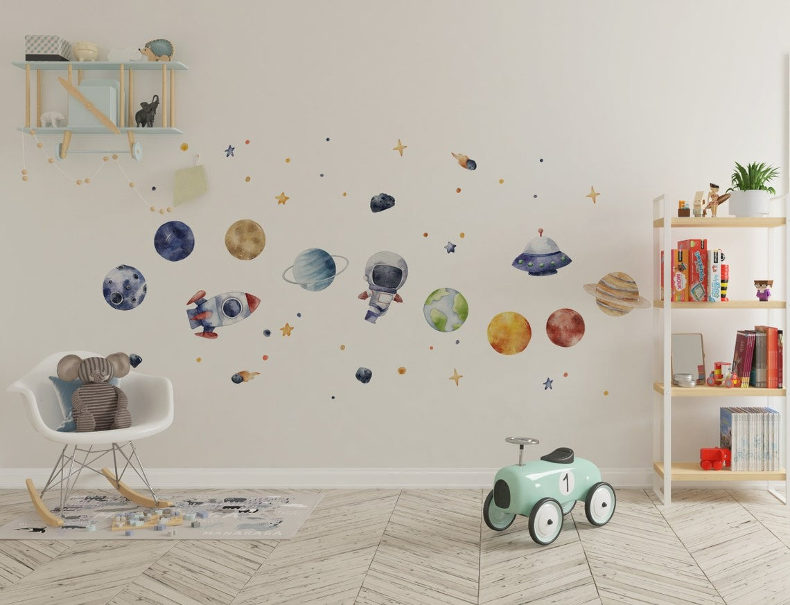 Vinilos decorativos Adhesivos infantiles de Pared espacio astronautas 11 niño (0051)