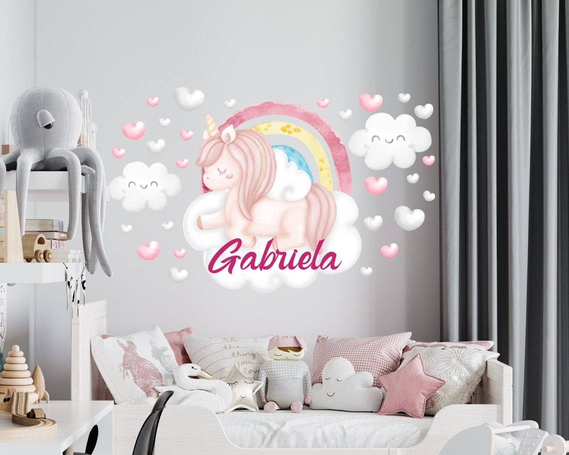 Vinilos decorativos Adhesivos infantiles de Pared cuerno unicornio  niña 7