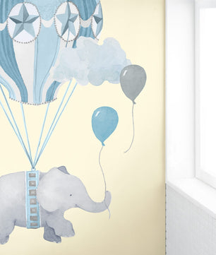 Vinilos decorativos Adhesivos infantiles de Pared Elefantes con globo aerostatico azul