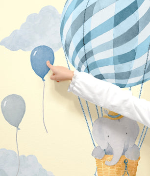 Vinilos decorativos Adhesivos infantiles de Pared Elefantes con globo aerostatico azul 2