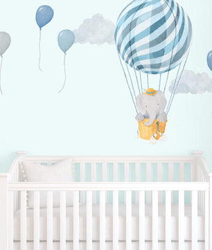 Vinilos decorativos Adhesivos infantiles de Pared Elefantes con globo aerostatico azul 2