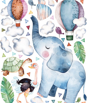 Vinilos decorativos Adhesivos infantiles de Pared Elefante azul con globos aerostaticos